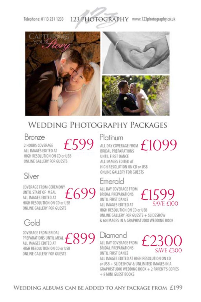 Wedding photography price list Leeds, West Yorkshire